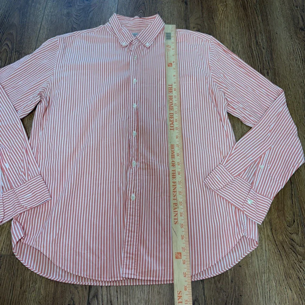 J Crew Mens L Casual orange white stripe 100% Cotton Button Down Shirt‎ Woven